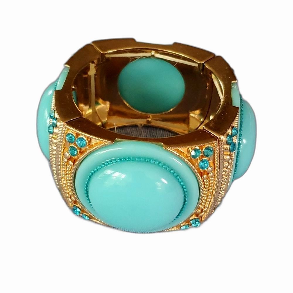 Bracelet Stretchy Blue Rhinestones and Gold Hardware  OS